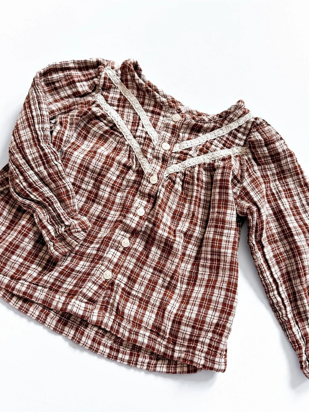 Plaid Button Down Shirt in Brown & White